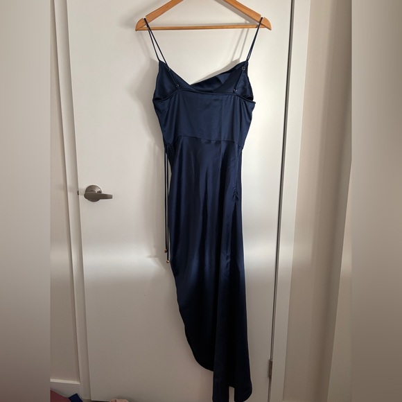 Navy Satin Slit Midi Dress - Picture 6 of 9